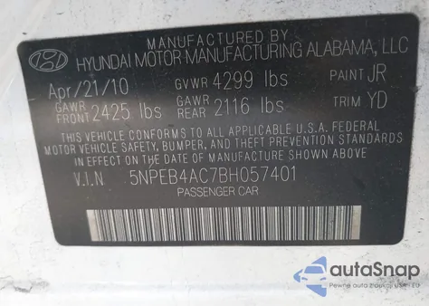 2011 Hyundai Sonata Gls from USA, damaged, VIN 5NPEB4AC7BH057401